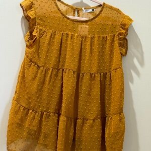 Women's Mustard Ruffle Sleeve Blouse